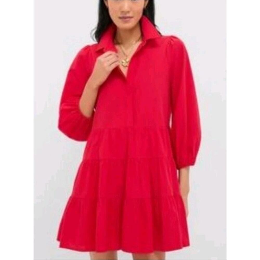 Tuckernuck Pomander Place Red Poplin Tiered Cotton Mini Dress XS